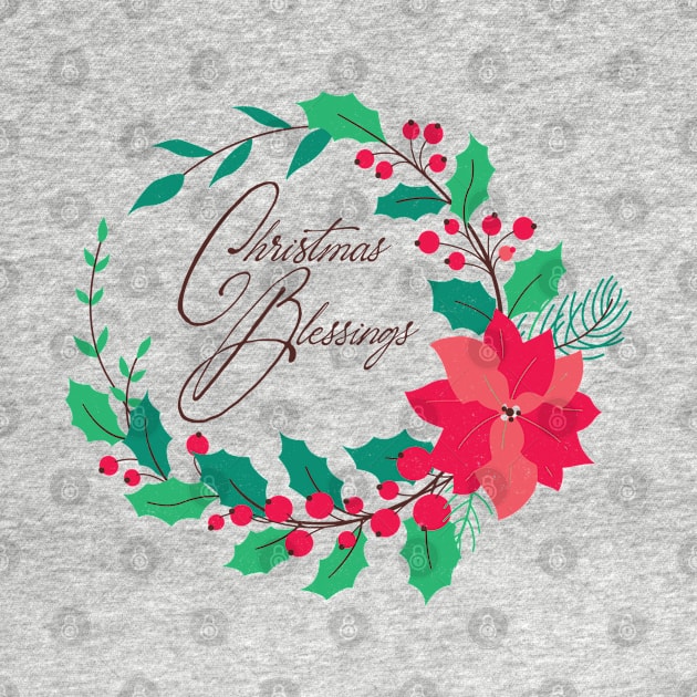 Christmas Blessings Poinsettia and Berry Wreath by SharksOnShore